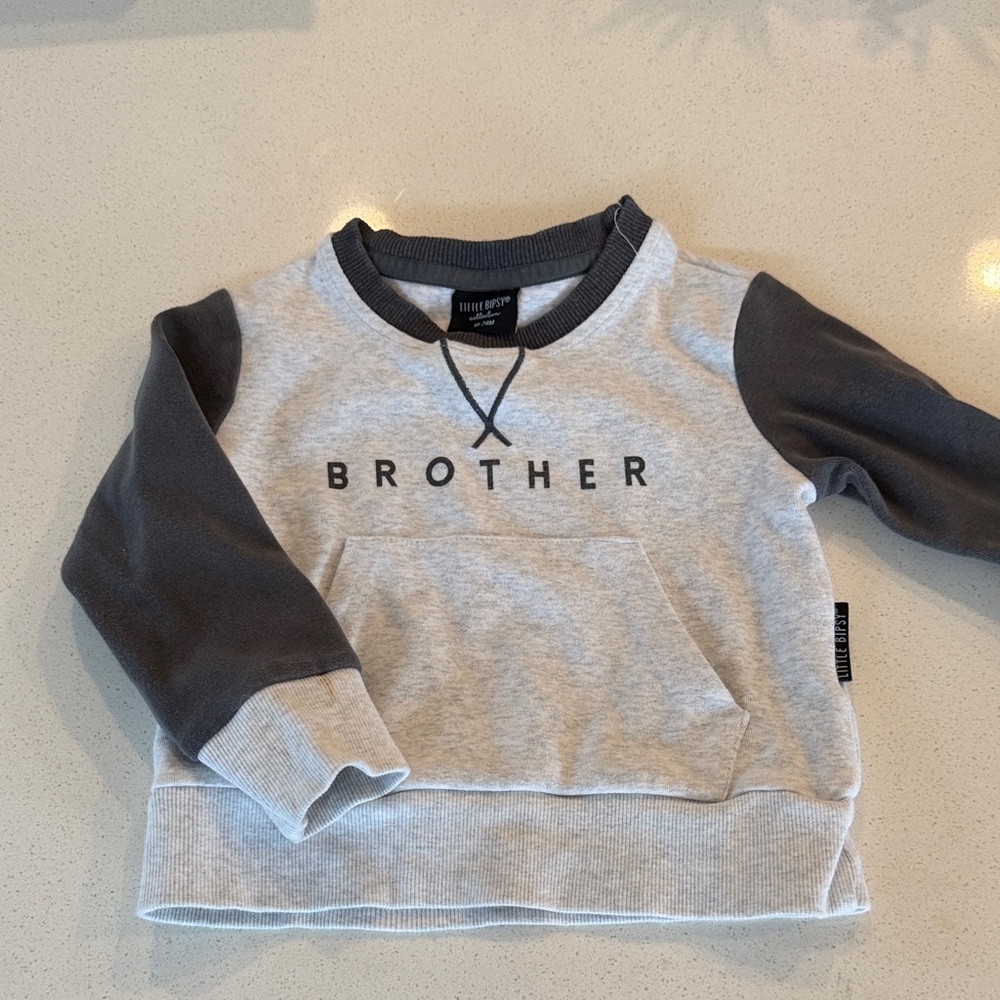 Little Bipsy 'BROTHER' Two-Tone Crewneck Sweatshirt - Light Gray & Charcoal